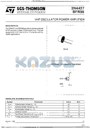 2N4427 datasheet - VHF OSCILLATOR POWER AMPLIFIER