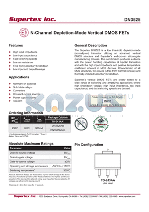 DN3525N8-G datasheet - N-Channel Depletion-Mode Vertical DMOS FETs