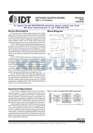 75P52100 datasheet - NETWORK SEARCH ENGINE 64K x 72 Entries