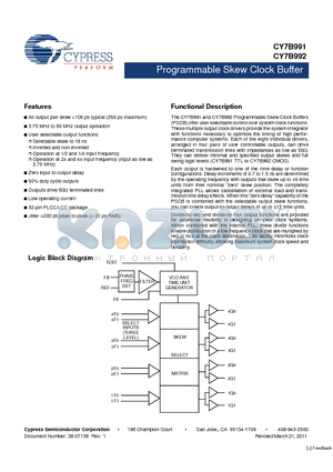 CY7B991_11 datasheet - Programmable Skew Clock Buffer