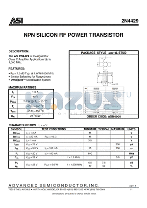 2N4429 datasheet - NPN SILICON RF POWER TRANSISTOR