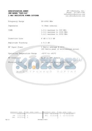 75PD-045 datasheet - 2 WAY RESISTIVE POWER DIVIDER