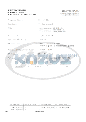 75PD-047 datasheet - 4 WAY RESISTIVE POWER DIVIDER