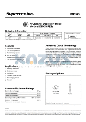 DN3545 datasheet - N-Channel Depletion-Mode Vertical DMOS FETs