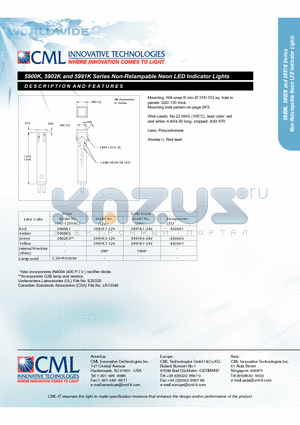 5900K1 datasheet - Non-Relampable Neon LED Indicator Lights