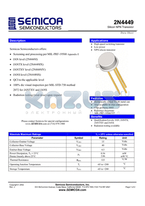 2N4449 datasheet - Silicon NPN Transistor