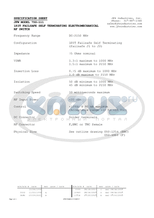 75S-111 datasheet - 1P2T FAILSAFE SELF TERMINATING ELECTROMECHANICAL RF SWITCH