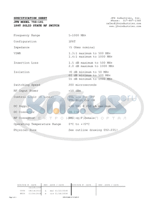 75S-181 datasheet - 1P8T SOLID STATE RF SWITCH