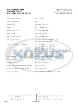 75S-225 datasheet - 1P4T SOLID STATE RF SWITCH