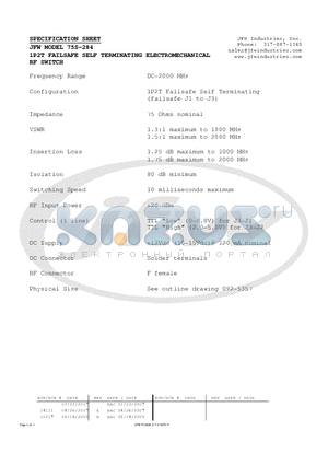 75S-284 datasheet - 1P2T FAILSAFE SELF TERMINATING ELECTROMECHANICAL RF SWITCH