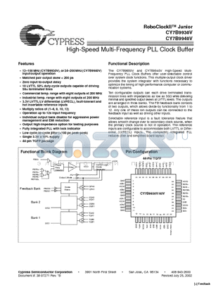 CY7B9930V datasheet - High-Speed Multi-Frequency PLL Clock Buffer