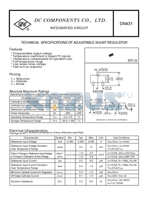 DN431 datasheet - TECHNICAL SPECIFICATIONS OF ADJUSTABLE SHUNT REGULATOR