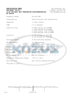 75S-303 datasheet - 1P16T FAILSAFE SELF TERMINATING ELECTROMECHANICAL RF SWITCH