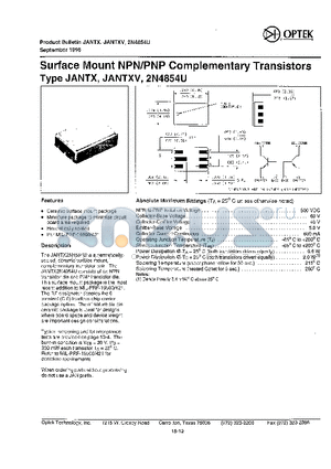 2N4854U datasheet - SURFACE MOUNT NPN/PNP COMPLEMENTARY TRANSISTORS