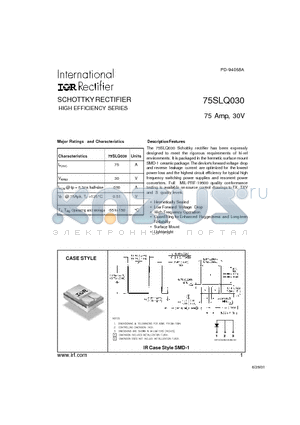 75SLQ030 datasheet - SCHOTTKY RECTIFIER HIGH EFFICIENCY SERIES