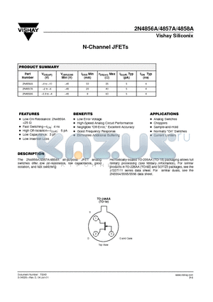 2N4857A datasheet - N-Channel JFETs