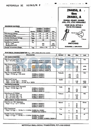 2N4858 datasheet - JFET SWITCHING N-CHANNEL-DEPLETION