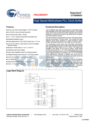 CY7B9945V-2AI datasheet - High Speed Multi-phase PLL Clock Buffer