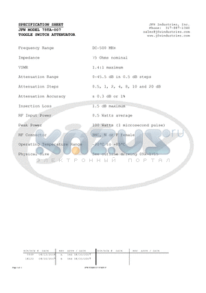 75TA-007 datasheet - TOGGLE SWITCH ATTENUATOR