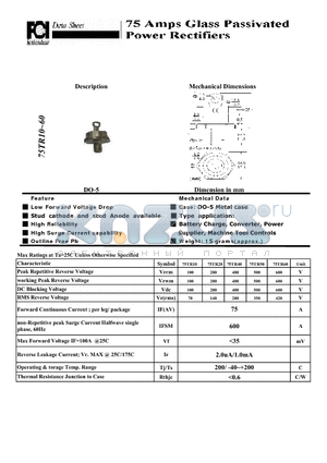 75TR10 datasheet - 75 Amps Glass Passivated power Rectifiers High Reliability