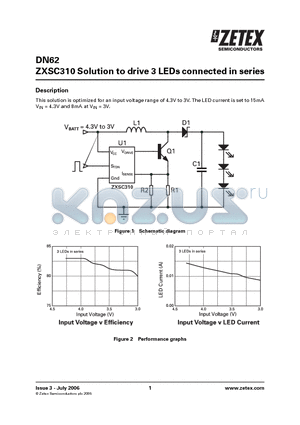 DN62 datasheet - ZXSC310 Solution to drive 3 LEDs connected in series