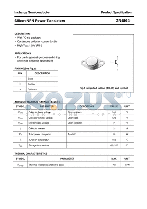 2N4864 datasheet - Silicon NPN Power Transistors