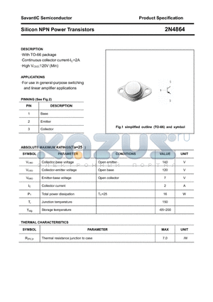 2N4864 datasheet - Silicon NPN Power Transistors