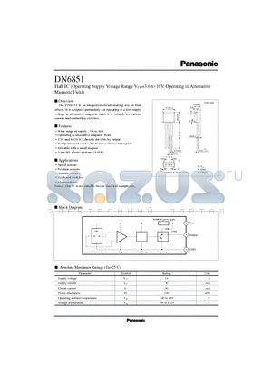 DN6851 datasheet - Hall IC(Operating Supply Voltage Range VCC=3.6 to 16V, Operating in Alternative Magnetic Field)