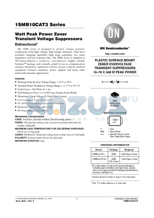 1SMB15CAT3G datasheet - PLASTIC SURFACE MOUNT ZENER OVERVOLTAGE TRANSIENT SUPPRESSORS 10-78 V, 600 W PEAK POWER