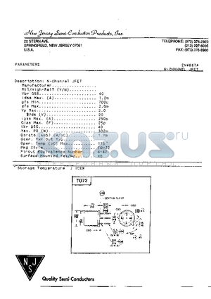 2N4867A datasheet - N-CHANNEL JFET