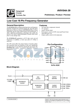 AV9154A-39 datasheet - Low Cost 16-Pin Frequency Generator