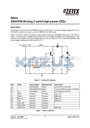 DN70 datasheet - ZXSC400 Driving 2 serial high power LEDs