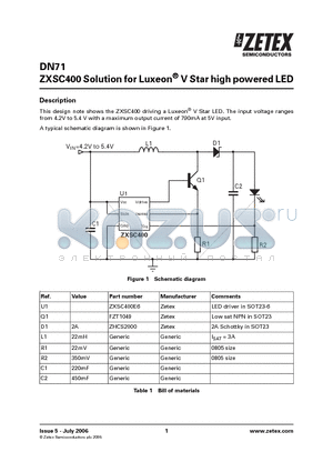 DN71 datasheet - ZXSC400 Solution for Luxeon V Star high powered LED
