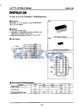 DN74LS138 datasheet - 3-LINE TO 8-LINE DECORDERS/DEMULTIPLEXERS