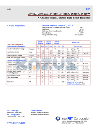 2N4868 datasheet - N-Channel Silicon Junction Field-Effect Transistor