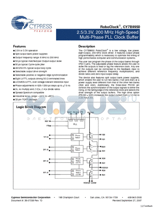 CY7B9950_07 datasheet - 2.5/3.3V, 200 MHz High-Speed Multi-Phase PLL Clock Buffer