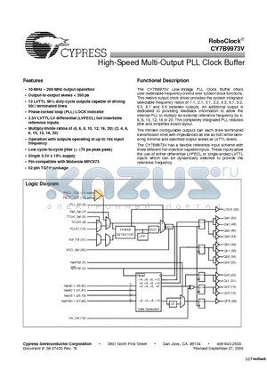 CY7B9973V-AC datasheet - High-Speed Multi-Output PLL Clock Buffer