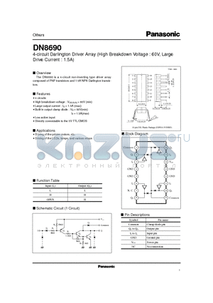 DN8690 datasheet - 4-circuit Darlington Driver Array (High Breakdown Voltage : 60V, Large Drive Current : 1.5A)