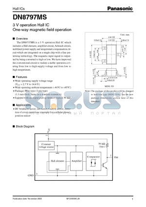 DN8797MS datasheet - 3V operation Hall IC One-way magnetic field operation