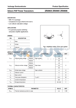 2N4905 datasheet - Silicon PNP Power Transistors