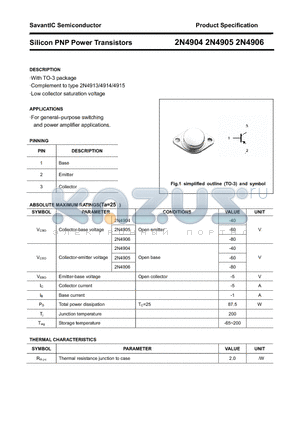 2N4905 datasheet - Silicon PNP Power Transistors