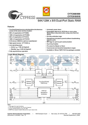 CY7C008-15AC datasheet - 64K/128K x 8/9 Dual-Port Static RAM