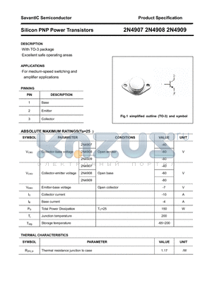 2N4909 datasheet - Silicon PNP Power Transistors