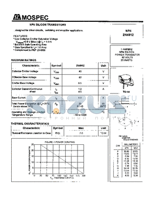 2N4912 datasheet - POWER TRANSISTORS(1A,80V,25W)