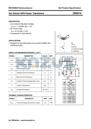 2N4914 datasheet - isc Silicon NPN Power Transistors