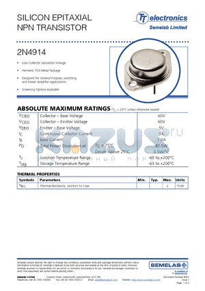 2N4914 datasheet - SILICON EPITAXIAL