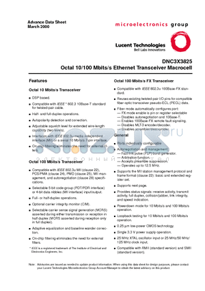 DNC3X3825 datasheet - Octal 10/100 Mbits/s Ethernet Transceiver Macrocell