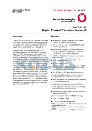DNC5X3125 datasheet - Gigabit Ethernet Transceiver Macrocell