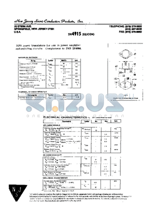 2N4915 datasheet - NPN POWER TRANSISTORS