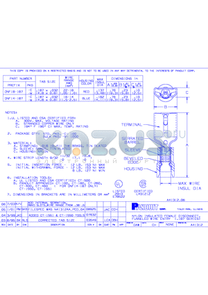 DNF14-187 datasheet - NYLON INSULATED FEMALE DISCONNECT, FUNNELED WIRE ENTRY (.187 SERIES)